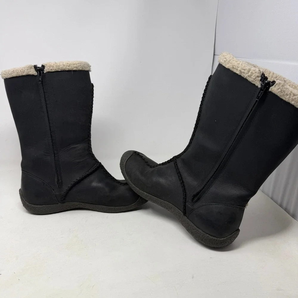 Keen Womens Black Leather Shearling Lined Toggle Boots Size 8 5361-BLCK